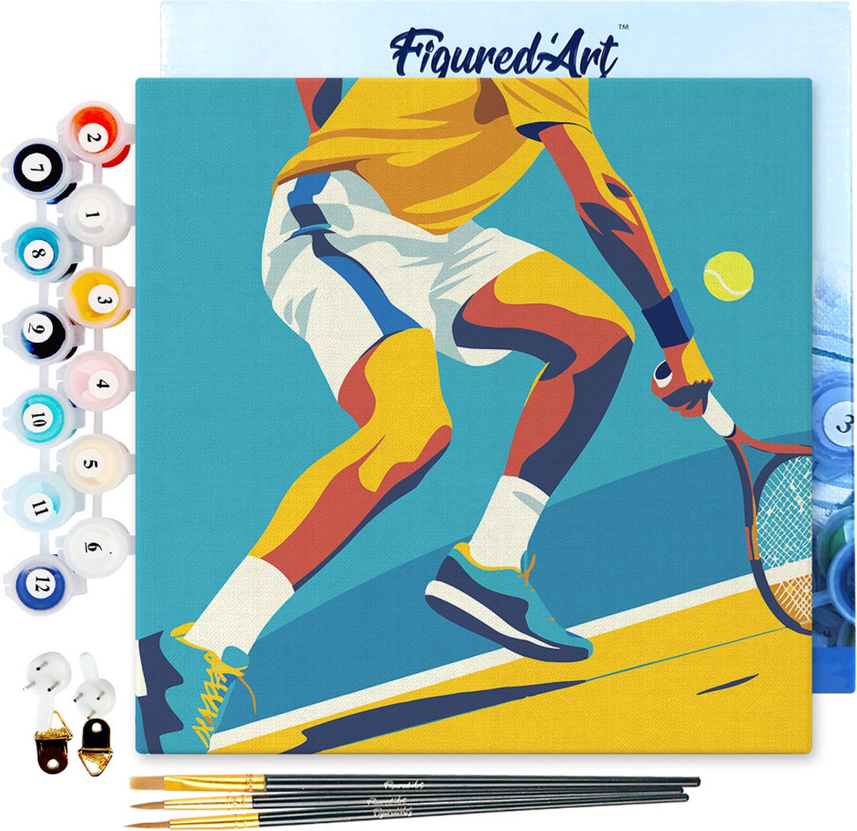 FiguredArt Mini Schilderen op Nummer Volwassenen 20x20cm met Sportaffiche Tennis - Klein Formaat Creatieve Hobby Kit DIY Art Nummer Compleet